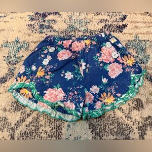 Wildflowers Blue Floral Shorts with Pink and Green Accents